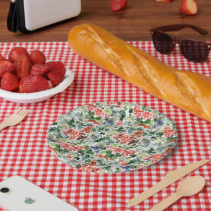 Chic Christmas Greenery Red Berries Holiday Party Paper Plate