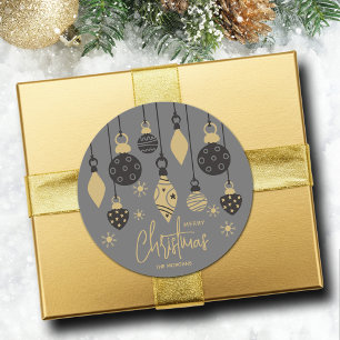 Chic Christmas Ornaments on Grey  Classic Round Sticker