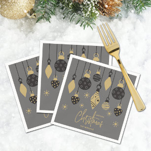 Chic Christmas Ornaments on Grey Napkin