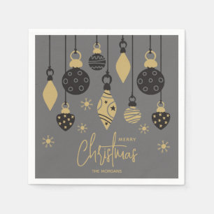 Chic Christmas Ornaments on Grey  Napkin