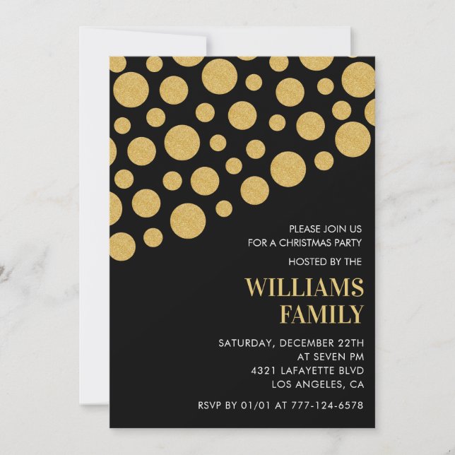 Chic Christmas Party  Black Gold  Invitation (Front)