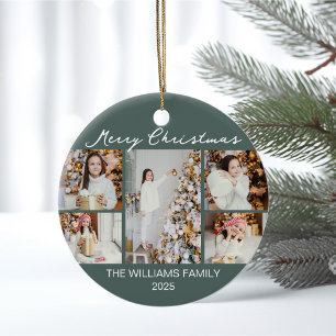 Chic Christmas Photo Collage Commemorative 2025 Ceramic Ornament