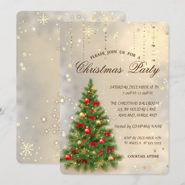  Chic Christmas Pine Tree,Snowflakes Christmas  Invitation (Front/Back)