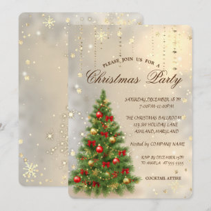 Chic Christmas Pine Tree,Snowflakes Christmas  Invitation