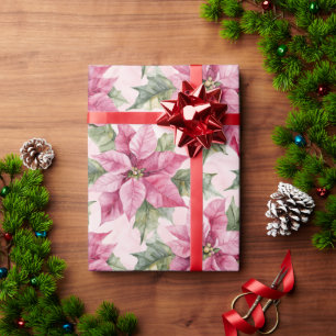 Chic Christmas Pink Poinsettia Floral Wrapping Paper