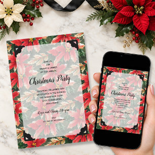 Chic Christmas Poinsettia and Faux Vellum Invitation