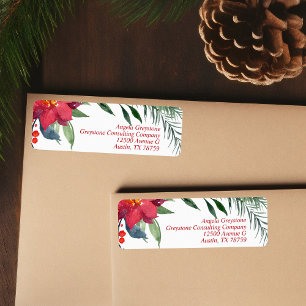 Chic Christmas Poinsettia Business Return Address Label