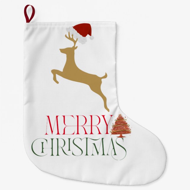 Chic Christmas scandinavian pattern  Large Christmas Stocking (Front)