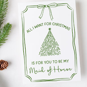 Chic Christmas Tree & Bow Maid of Honour Proposal Card