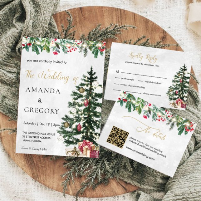 Chic Christmas Tree Lights wedding photo Invitation (Creator Uploaded)
