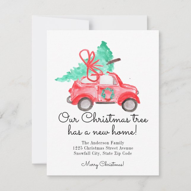 Chic Christmas Tree New Home Car Fun Script Moving Announcement (Front)
