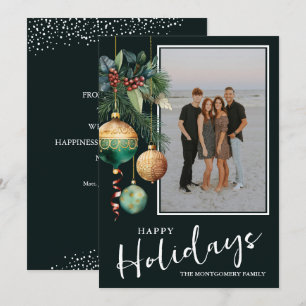 Chic Christmas Tree Ornaments Happy Holidays Photo Holiday Card