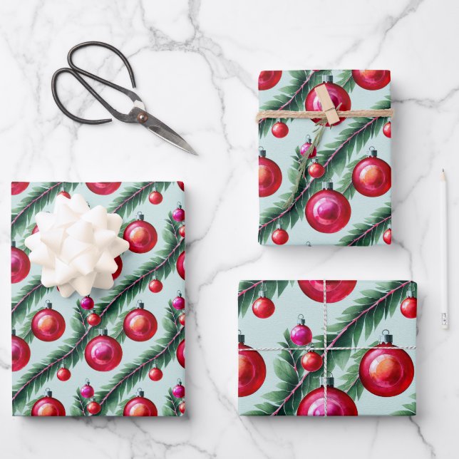 Chic Christmas Tree Ornaments Holiday Wrapping Paper Sheet (Front)