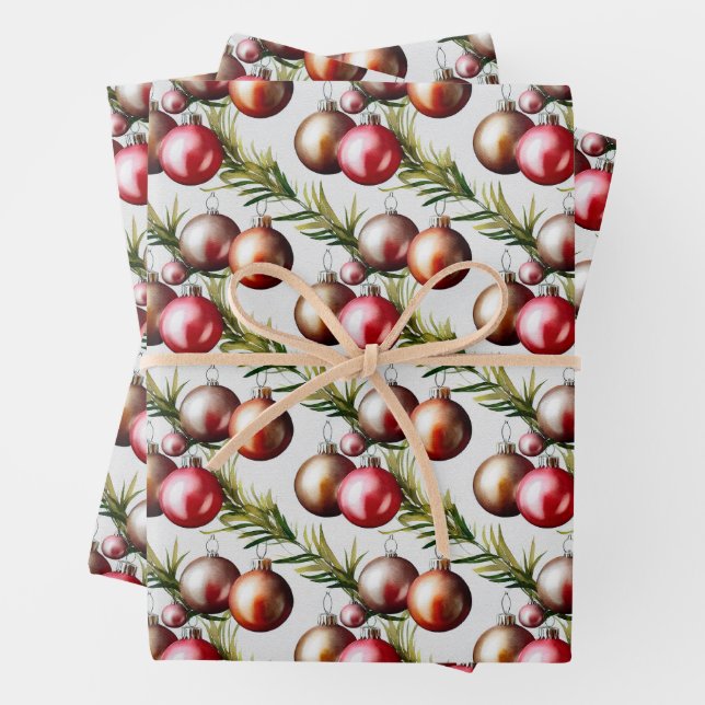 Chic Christmas Tree Ornaments Holiday Wrapping Paper Sheet (In situ)