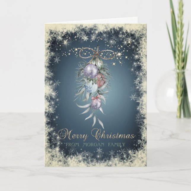 Chic Christmas Watercolor Balls,Snowflakes Holiday Card (Front)