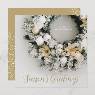 Chic Christmas Wreath Business Thank You Square Holiday Card