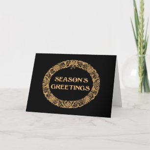 Chic Christmas Wreath Card Gold-effect on Black