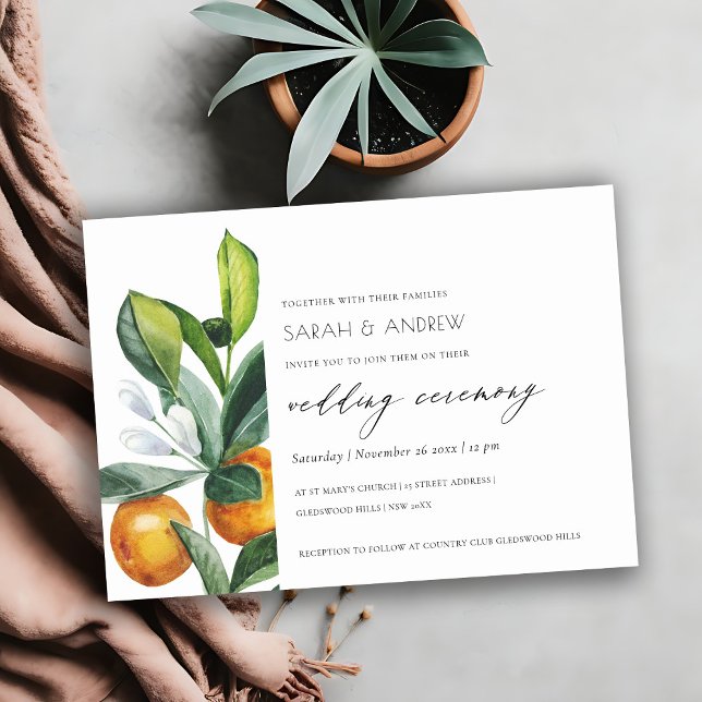 Chic Citrus Orange Botanical Boho Wedding Invite (Creator Uploaded)