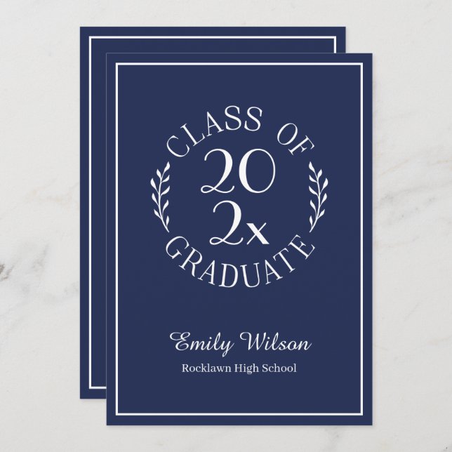 Chic Class Of 2025 Navy Blue Graduation Party Invitation (Front/Back)