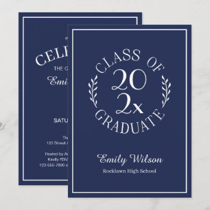 Chic Class Of 2026 Navy Blue Graduation Party Invitation