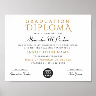 Chic Classic Black Gold School Grad Logo Diploma  Poster