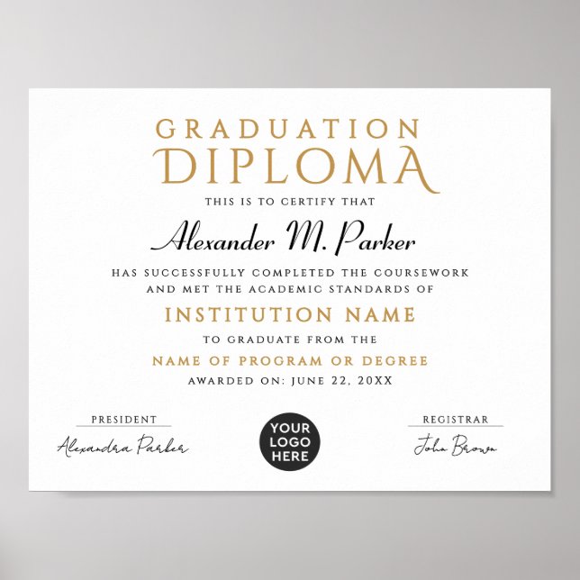 Chic Classic Black Gold School Grad Logo Diploma  Poster (Front)