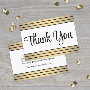 Chic Classic Black & Gold Stripes Elegant Script Thank You Card