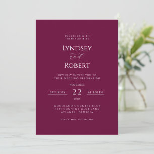 Chic Classic Burgundy and White Wedding Invitation