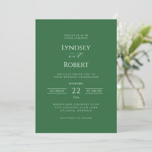 Chic Classic Green and White Wedding Invitation