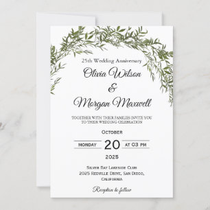 Chic Classic Greenery Wedding Anniversary Invitation