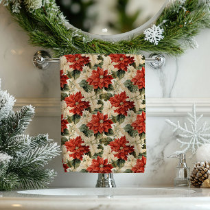 Chic Classic Red and White Poinsettias Christmas Bath Towel Set