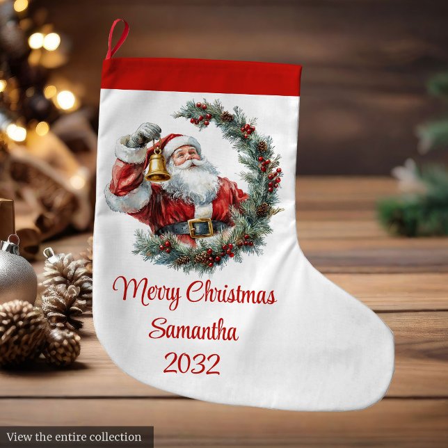 Chic Classic Santa Claus Trendy Editable Christmas Large Christmas Stocking (Chic Classic Santa Claus Trendy Editable Christmas Large Christmas Stocking)