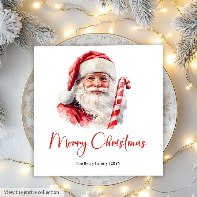 Chic Classic Santa Claus Watercolor Modern Holiday Napkin (Classic Santa Claus Watercolor Modern Holiday Napkin)