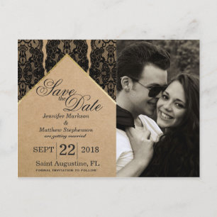 Chic & Classy Black Lace, Gold, & Recycled Paper Announcement Postcard