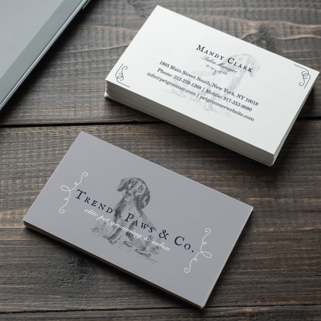 Chic Classy Boutique Style Pet Salon Dachshund Dog Business Card (Creator Uploaded)