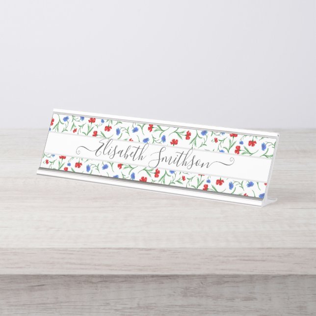     Chic Classy Elegant Custom Professional Floral Desk Name Plate (Front)