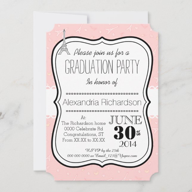 Chic classy Paris eiffel tower Graduation party Invitation (Front)