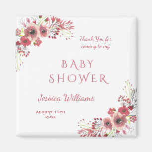 Chic Classy Red Floral Watercolor Baby Shower Magnet