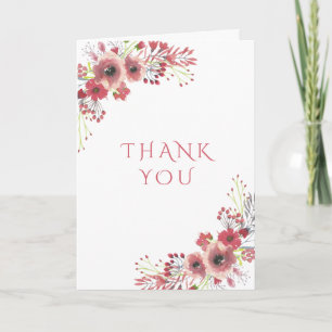 Chic Classy Red Floral Watercolor Thank You Card