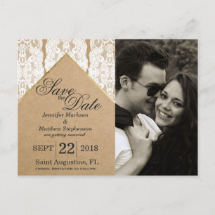 Chic & Classy White Lace, Gold, & Recycled Paper Announcement Postcard