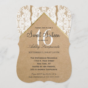 Chic & Classy White Lace, Gold, & Recycled Paper Invitation