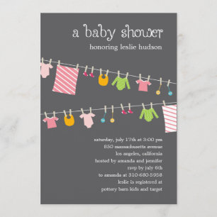 Chic Clothesline Baby Shower Invitation (Girl)