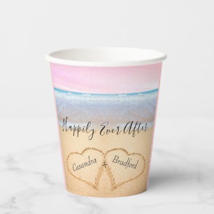 Chic Coastal Light Pink Beach Wedding 2 Heart  Paper Cups