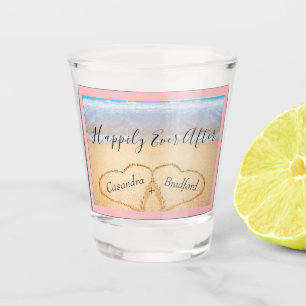 Chic Coastal Light Pink Beach Wedding 2 Heart Shot Glass