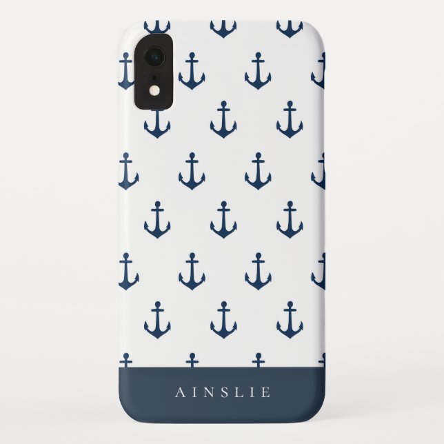 Chic Coastal Navy Anchor Pattern Case-Mate iPhone Case (Back)
