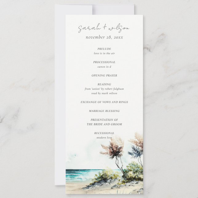 Chic Coastal Palm Beach Seascape Wedding Program (Front)