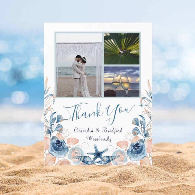 Chic Coastal Photo Wedding Thank You Postcard (Creator Uploaded)
