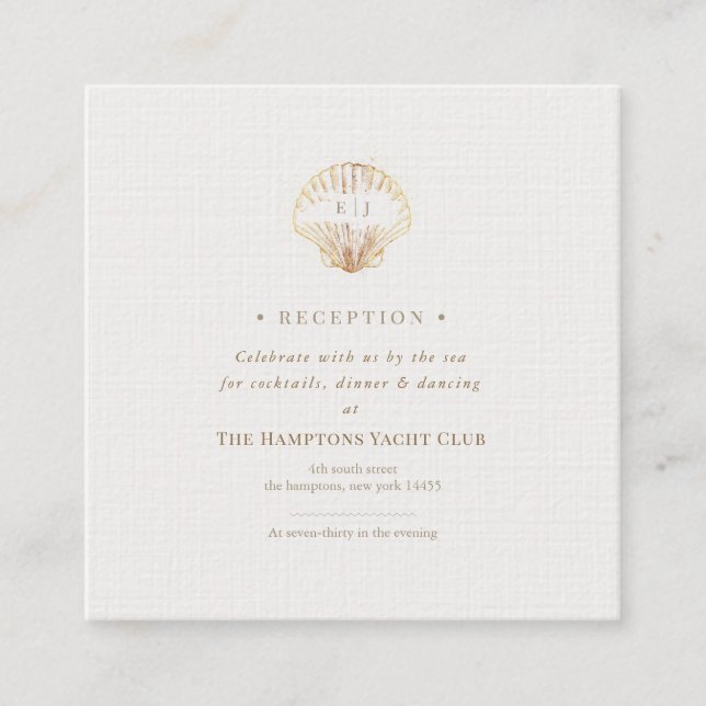 Chic Coastal Seashell Wedding Reception Enclosure Card (Front)