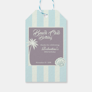 Chic Coastal Stripe Beach Club 50th Birthday Gift Tags