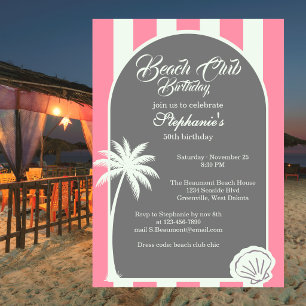 Chic Coastal Stripe Beach Club 50th Birthday Invitation